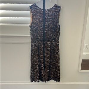 Oscar de la Renta Sleeveless Black Lace Overlay Dress with Nude Lining